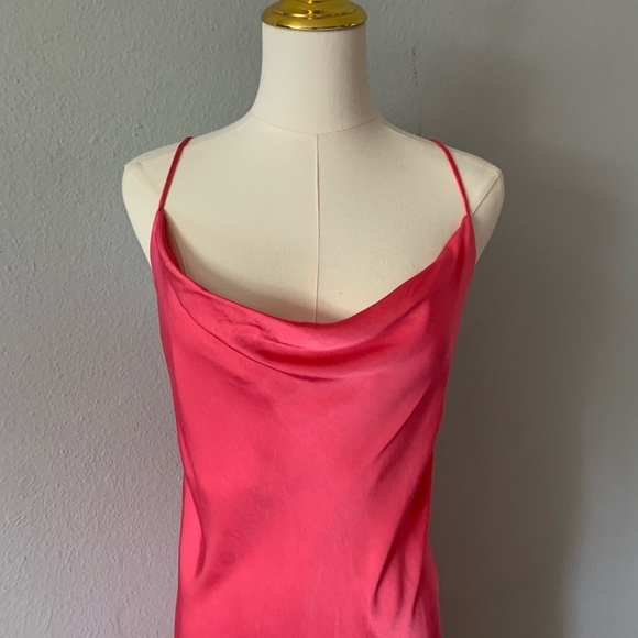 Zara hot pink satin midi slip dress with cowl neck and spaghetti straps - Picture 9 of 13
